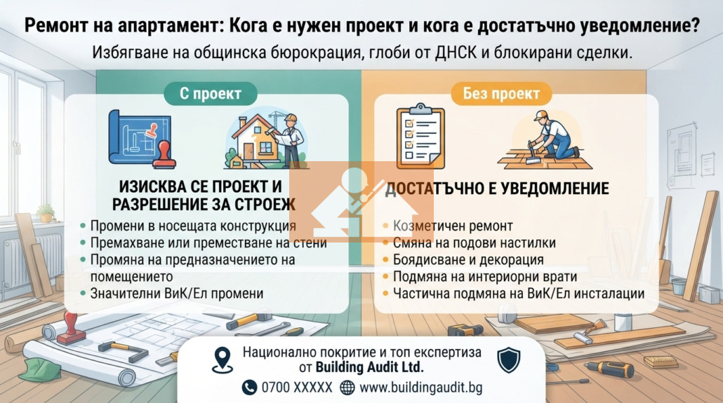 Вътрешно преустройство на апартамент: Кога е необходим архитектурен проект и кога само уведомление