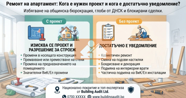 Вътрешно преустройство на апартамент: Кога е необходим архитектурен проект и кога само уведомление